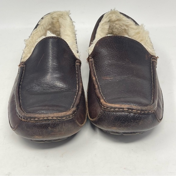 UGG Ascot Slippers Mens 8 Brown Leather Sheepskin Slip On Fur Lined Moccasion main image 6